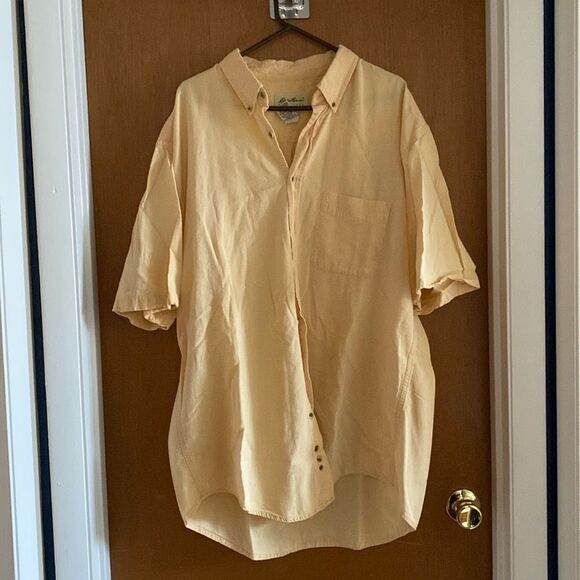 Eddie Bauer Mens Casual Button Down short sleeve shirt XLT great condition yello - Picture 1 of 10